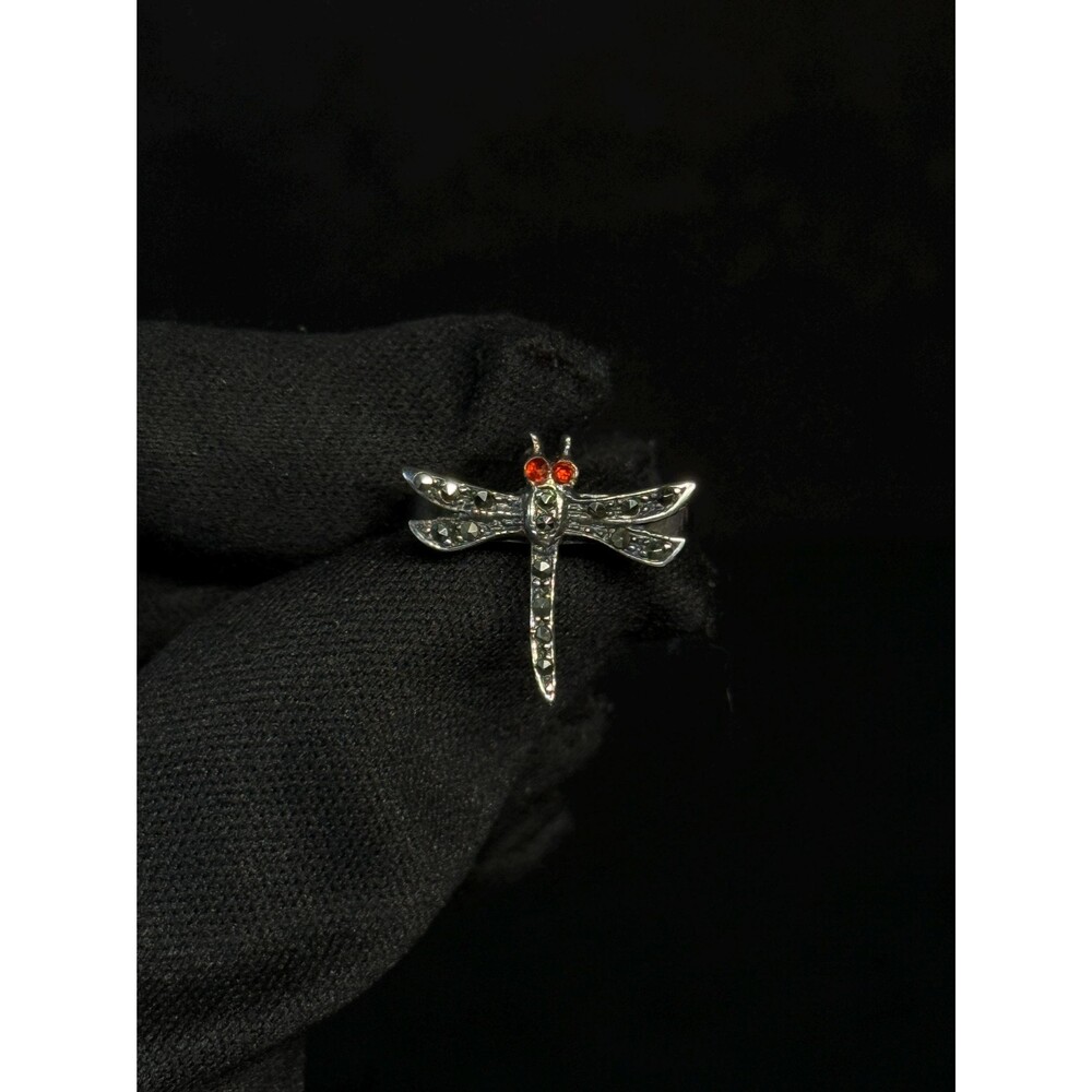 Sterling Silver Garnet Marcasite Dragonfly Ring Size 6.75 - Picture 9 of 13